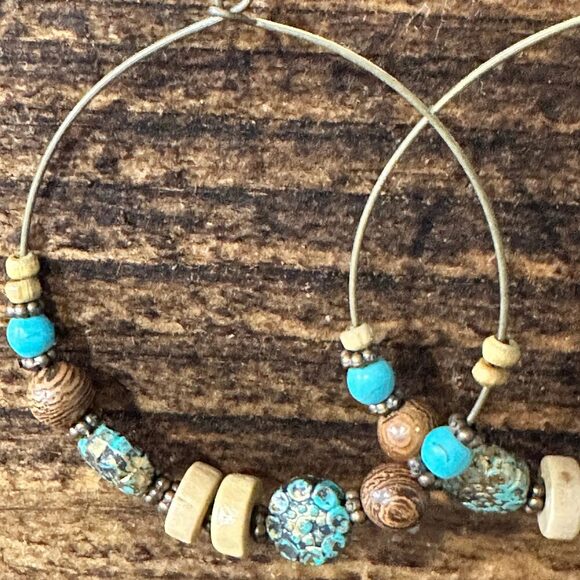 Handmade Western Hippie Copper Wire Colorful Wooden Beads Drop Earrings, Gift B - Picture 4 of 8